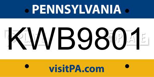 KWB9801 Pennsylvania License Plate