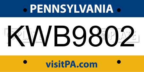 KWB9802 Pennsylvania License Plate