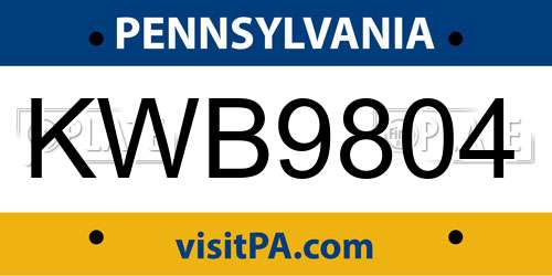 KWB9804 Pennsylvania License Plate