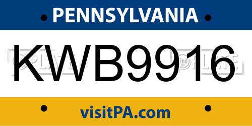 KWB9916 Pennsylvania License Plate