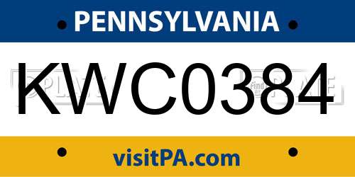 KWC0384 Pennsylvania License Plate