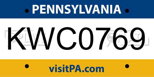 KWC0769 Pennsylvania License Plate