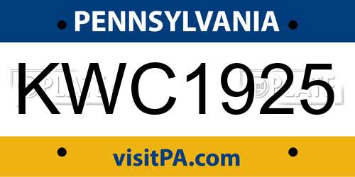 KWC1925 Pennsylvania License Plate