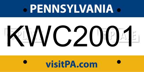 KWC2001 Pennsylvania License Plate