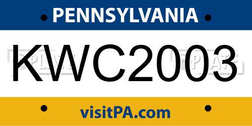 KWC2003 Pennsylvania License Plate