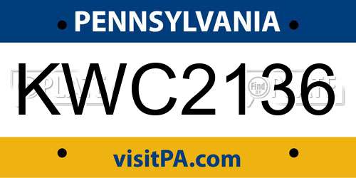 KWC2136 Pennsylvania License Plate