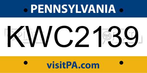 KWC2139 Pennsylvania License Plate