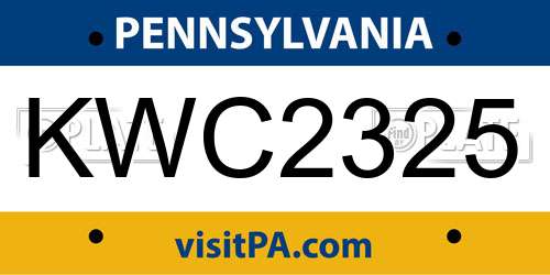 KWC2325 Pennsylvania License Plate