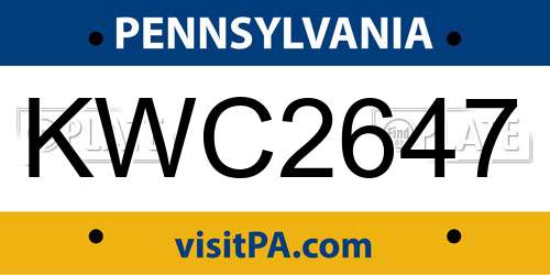 KWC2647 Pennsylvania License Plate