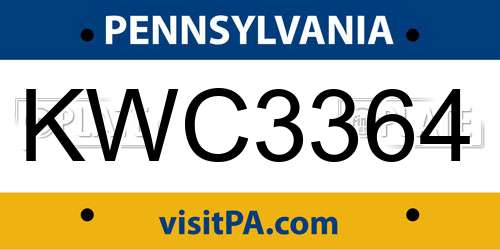 KWC3364 Pennsylvania License Plate