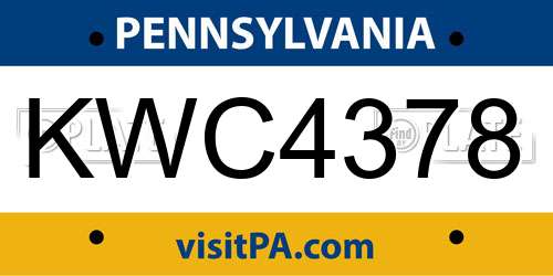 KWC4378 Pennsylvania License Plate