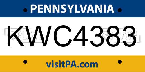 KWC4383 Pennsylvania License Plate