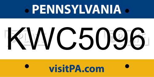 KWC5096 Pennsylvania License Plate
