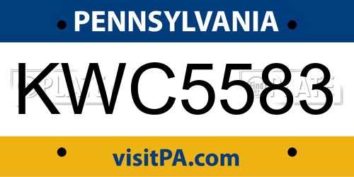 KWC5583 Pennsylvania License Plate
