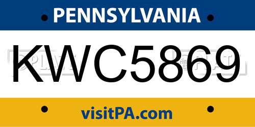 KWC5869 Pennsylvania License Plate