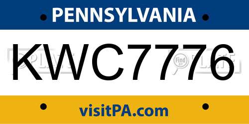 KWC7776 Pennsylvania License Plate