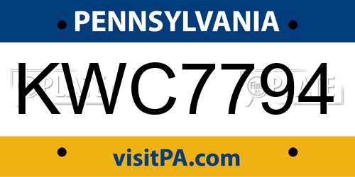 KWC7794 Pennsylvania License Plate