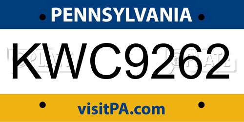 KWC9262 Pennsylvania License Plate