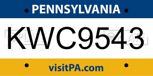 KWC9543 Pennsylvania License Plate