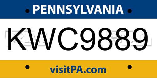 KWC9889 Pennsylvania License Plate