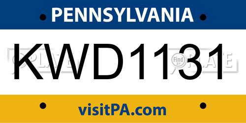 KWD1131 Pennsylvania License Plate