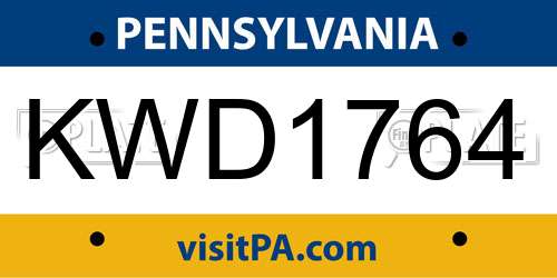 KWD1764 Pennsylvania License Plate