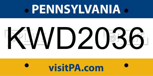 KWD2036 Pennsylvania License Plate