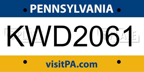 KWD2061 Pennsylvania License Plate