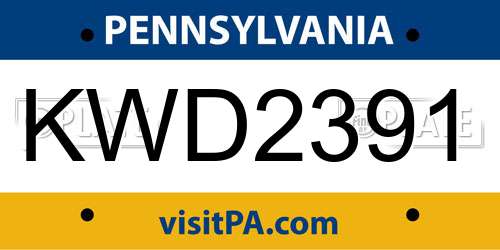 KWD2391 Pennsylvania License Plate