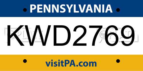 KWD2769 Pennsylvania License Plate