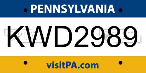 KWD2989 Pennsylvania License Plate