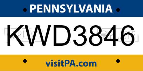 KWD3846 Pennsylvania License Plate