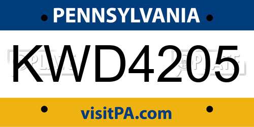 KWD4205 Pennsylvania License Plate