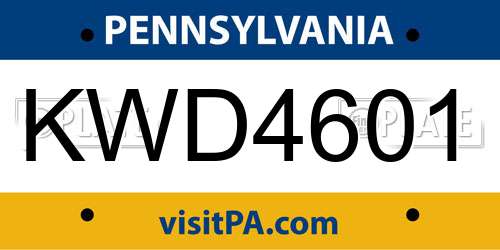 KWD4601 Pennsylvania License Plate