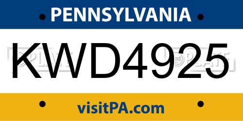 KWD4925 Pennsylvania License Plate