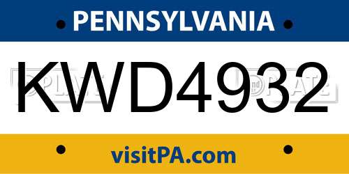 KWD4932 Pennsylvania License Plate