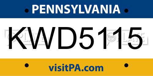 KWD5115 Pennsylvania License Plate