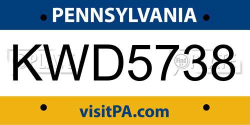 KWD5738 Pennsylvania License Plate