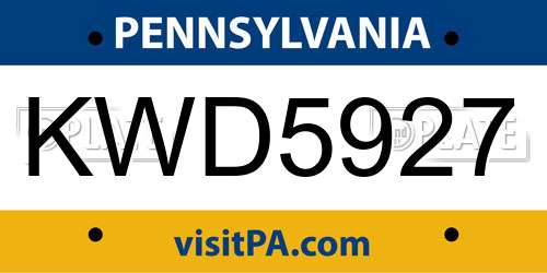 KWD5927 Pennsylvania License Plate