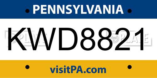 KWD8821 Pennsylvania License Plate