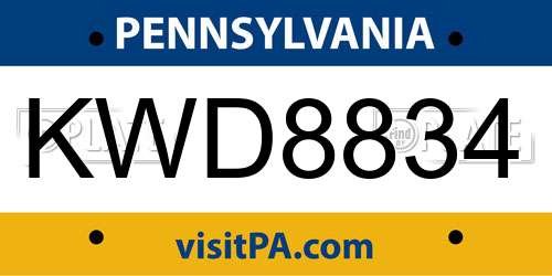 KWD8834 Pennsylvania License Plate