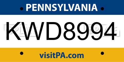 KWD8994 Pennsylvania License Plate