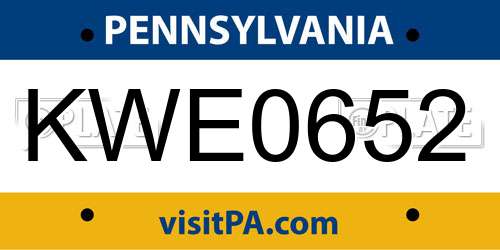 KWE0652 Pennsylvania License Plate