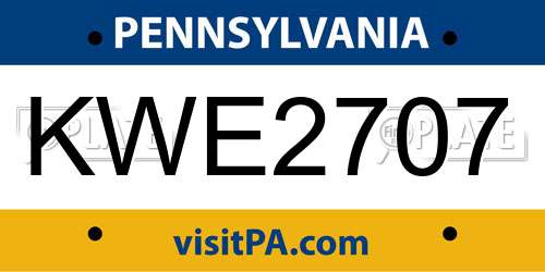 KWE2707 Pennsylvania License Plate