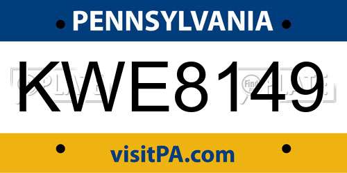 KWE8149 Pennsylvania License Plate