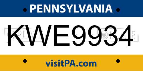 KWE9934 Pennsylvania License Plate