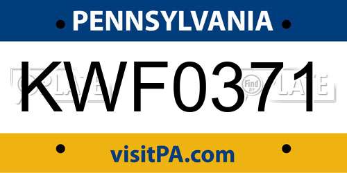 KWF0371 Pennsylvania License Plate