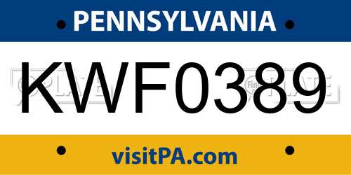 KWF0389 Pennsylvania License Plate