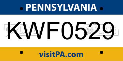 KWF0529 Pennsylvania License Plate