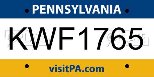 KWF1765 Pennsylvania License Plate